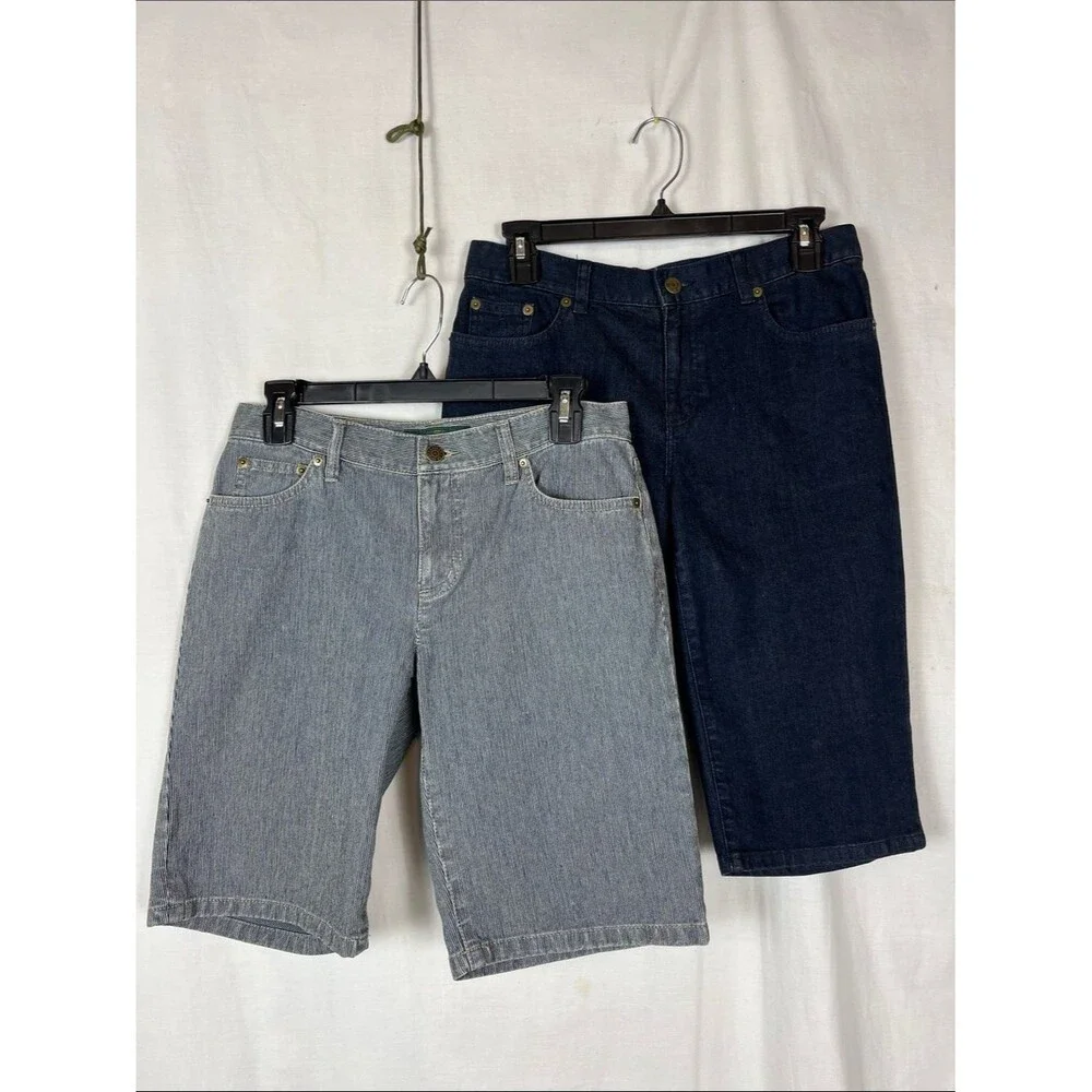 Lauren Ralph Lauren Bundle of Two Y2K Bermuda Denim Shorts Pinstripe